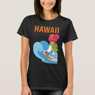Hawaii Surf Wave Blue Retro Travel T-Shirt