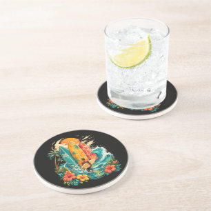 Hawaii Surfboard Wave Beach Surfer Vintage Coaster