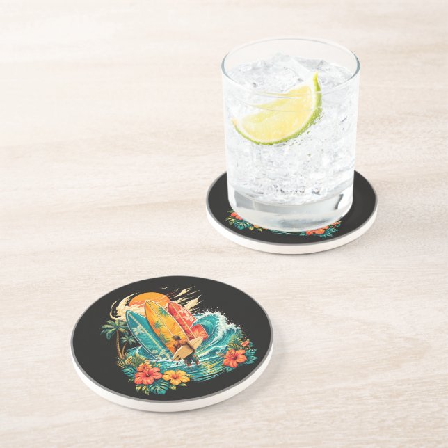 Hawaii Surfboard Wave Beach Surfer Vintage Coaster (Side)