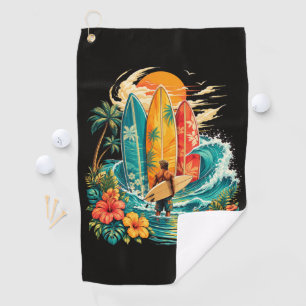 Hawaii Surfboard Wave Beach Surfer Vintage Golf Towel