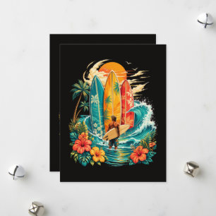 Hawaii Surfboard Wave Beach Surfer Vintage Holiday Card