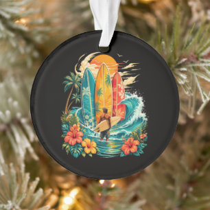 Hawaii Surfboard Wave Beach Surfer Vintage Ornament