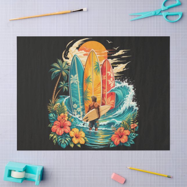 Hawaii Surfboard Wave Beach Surfer Vintage Tissue Paper (Craft)