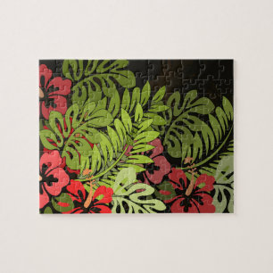 Hawaii Surfer Aloha Flower Art Print Floral Jigsaw Puzzle