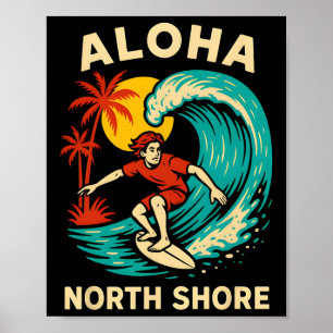 Hawaii Surfer Aloha North Shore Vintage Mens Surfs Poster