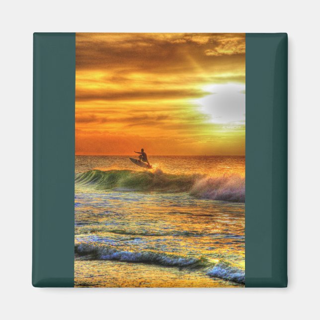 Hawaii Surfer at Sunset Vibrant Orange Magnet (Front)