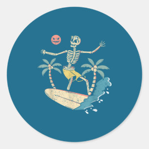 Hawaii Surfer Skeleton Halloween Beach Y Soky Surf Classic Round Sticker