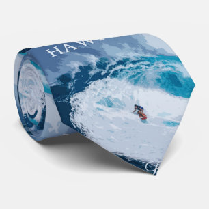 Hawaii Surfers Paradise Travel Poster Tie