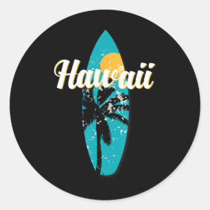 Hawaii Surfing Aloha Vintage Retro Surfboard Beach Classic Round Sticker