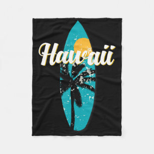 Hawaii Surfing Aloha Vintage Retro Surfboard Beach Fleece Blanket