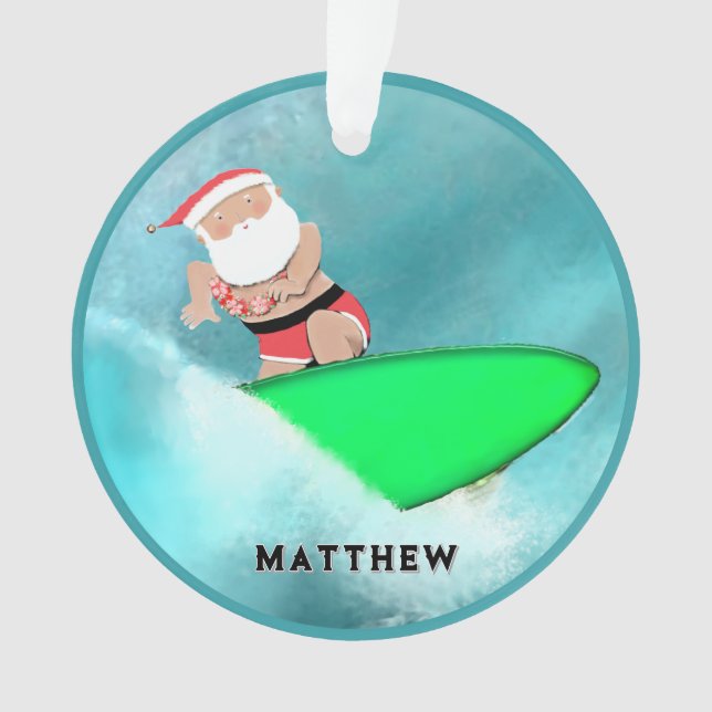 Hawaii Surfing Holiday Gift Ornament (Front)