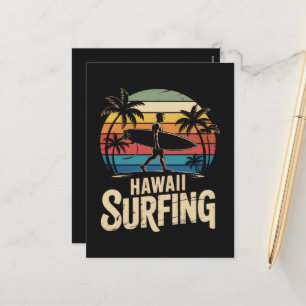 Hawaii Surfing Retro - Vintage Sunset Beach Surfer Holiday Postcard