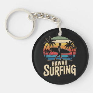 Hawaii Surfing Retro - Vintage Sunset Beach Surfer Key Ring