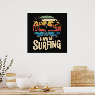 Hawaii Surfing Retro - Vintage Sunset Beach Surfer Poster