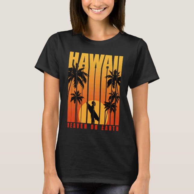 Hawaii Surfing Summer Beach Vintage Sunset T-Shirt (Front)