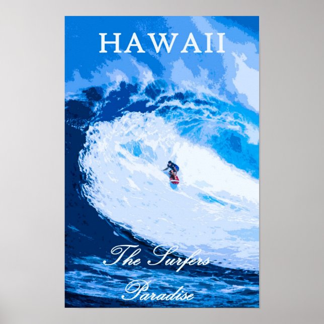 Hawaii Surfing Travel Poster (Front)