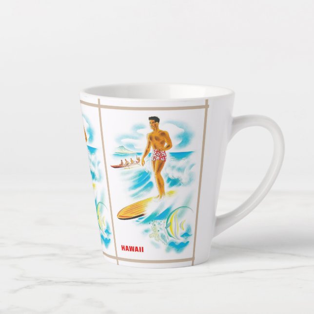 Hawaii surfing vintage travel latte mug (Right)