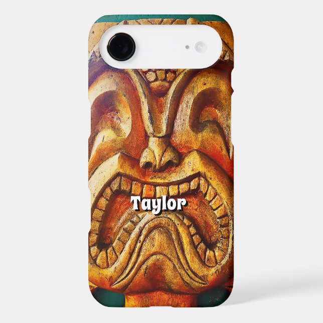 Hawaii Tiki Retro Wood Face Photo Add Your Name (Back)