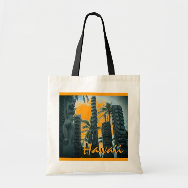 Hawaii tiki statues orange reusable bag (Front)