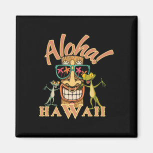 Hawaii Tiki With Two Funny Geckos Sticker Magnet
