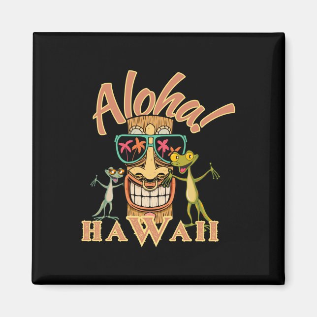 Hawaii Tiki With Two Funny Geckos Sticker  Magnet (Front)