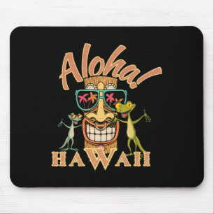 Hawaii Tiki With Two Funny Geckos Sticker Mouse Mat