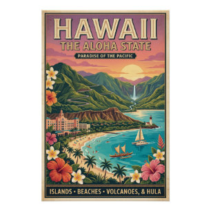 Hawaii Travel Poster - The Aloha State Paradise
