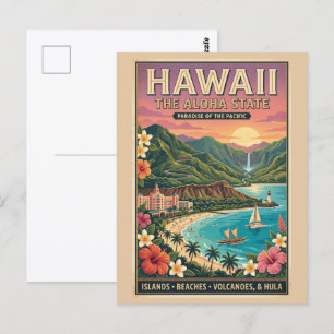 Hawaii Travel Poster - The Aloha State Paradise Postcard