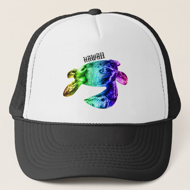 Hawaii Tribal Honu Rainbow Trucker Hat (Front)