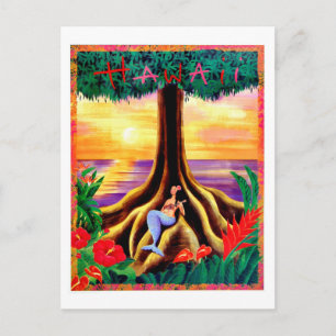 Hawaii, tropic island, mermaid under big tree postcard
