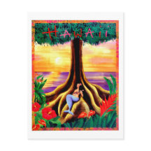 Hawaii, tropic island, mermaid under big tree