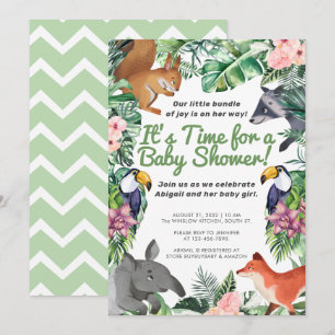Hawaii Tropical Animals Girl Baby Shower Invitation