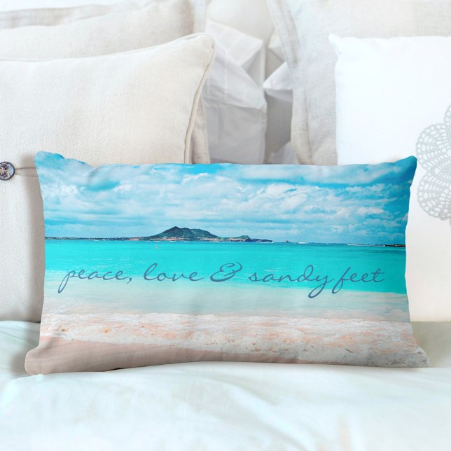 Hawaii Tropical Beach Peace Love Sandy Feet Lumbar Cushion (Creator Uploaded)