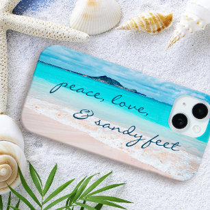 Hawaii Tropical Beach Peace Love Sandy Feet Script iPhone 15 Case