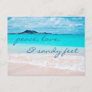 Hawaii Tropical Beach Peace Love Sandy Feet Script Postcard
