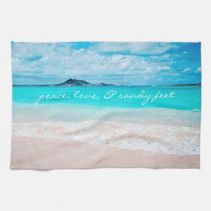 Hawaii Tropical Beach Peace Love Sandy Feet Script Tea Towel