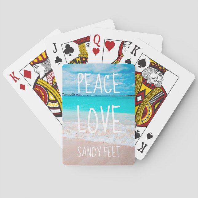 Hawaii Tropical Beach Photo Peace Love Sandy Feet Playing Cards (Back)