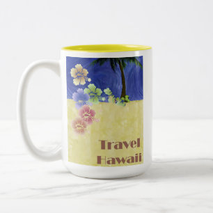 Hawaii Tropical Beach Retro Vintage Travel Poster Two-Tone Coffee Mug
