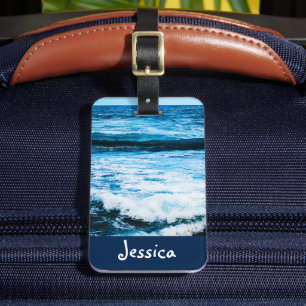 Hawaii tropical blue ocean waves photo custom name luggage tag