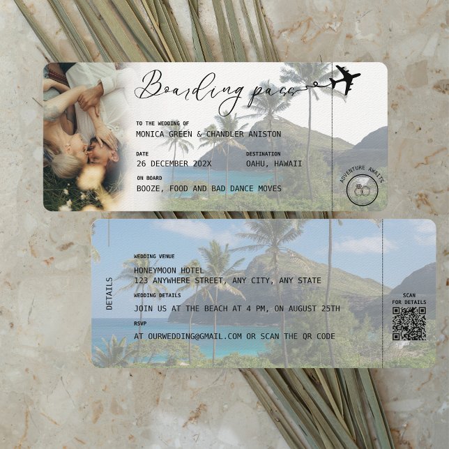HAWAII Tropical Boarding Pass QR Photo Wedding Invitation (Creator Uploaded)