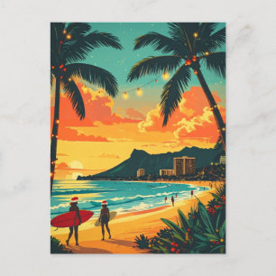 Hawaii Tropical Christmas Beach Vintage Postcard