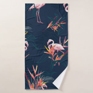 Hawaii Tropical Flamingo With Bird of Paradise Flo Bath Towel