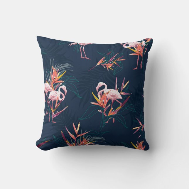 Hawaii Tropical Flamingo With Bird of Paradise Flo Cushion (Front)