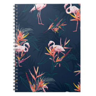 Hawaii Tropical Flamingo With Bird of Paradise Flo Notebook