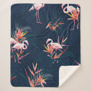 Hawaii Tropical Flamingo With Bird of Paradise Flo Sherpa Blanket