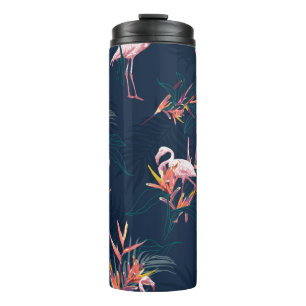 Hawaii Tropical Flamingo With Bird of Paradise Flo Thermal Tumbler