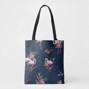Hawaii Tropical Flamingo With Bird of Paradise Flo Tote Bag
