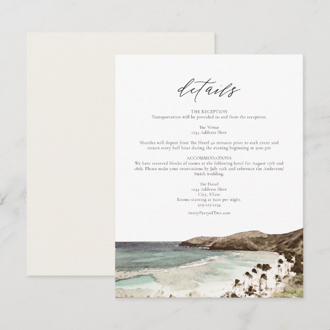 HAWAII Tropical Hawaii Beach Wedding Details Card (Front/Back)