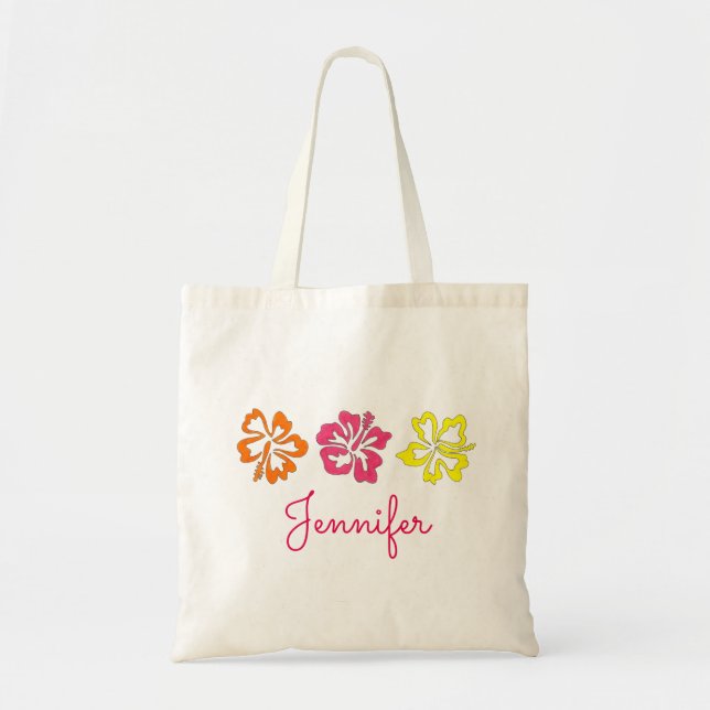 Hawaii Tropical Hawaiian Hibiscus Flowers Floral Tote Bag (Front)