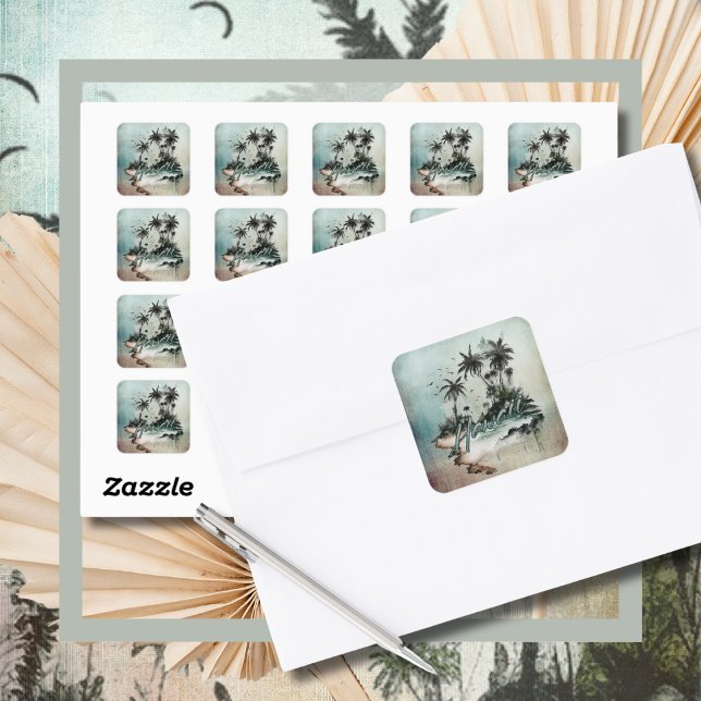 Hawaii Tropical Palm Tree Island Square Sticker (Hawaii Tropical Palm Tree Island Sticker)